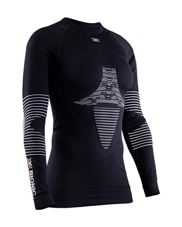 X-Bionic Damen Energizer 4.0 Shirt Round Neck Long Sleeves, Opal Black/Arctic wh, im Sale